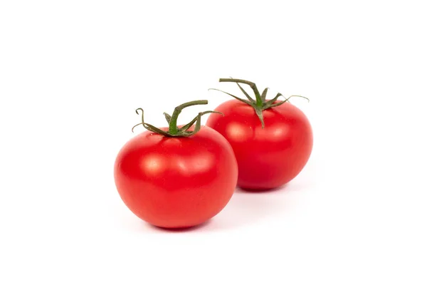 Tomates Rojos Sobre Fondo Blanco Grupo Tomates Con Hierbas Sobre — Foto de Stock