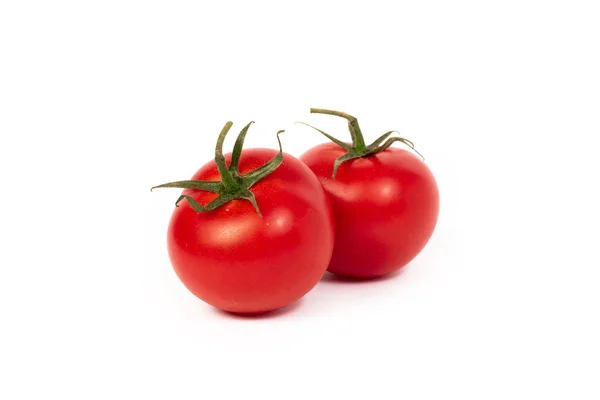 Tomates Rojos Sobre Fondo Blanco Grupo Tomates Con Hierbas Sobre — Foto de Stock