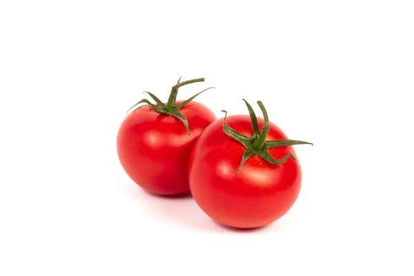 Tomates Rojos Sobre Fondo Blanco Grupo Tomates Con Hierbas Sobre — Foto de Stock