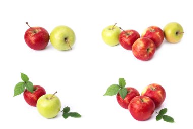 Beyaz arka planda kırmızı elma seti. Beyaz bir arka planda sarı lekeler ile kırmızı renk sulu elma. Sulu kırmızı elma bileşimi