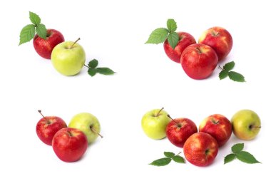 Beyaz arka planda kırmızı elma seti. Beyaz bir arka planda sarı lekeler ile kırmızı renk sulu elma. Sulu kırmızı elma bileşimi