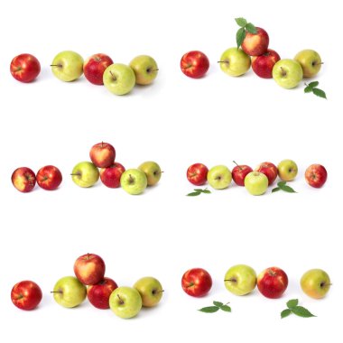 Beyaz arka planda kırmızı elma seti. Beyaz bir arka planda sarı lekeler ile kırmızı renk sulu elma. Sulu kırmızı elma bileşimi