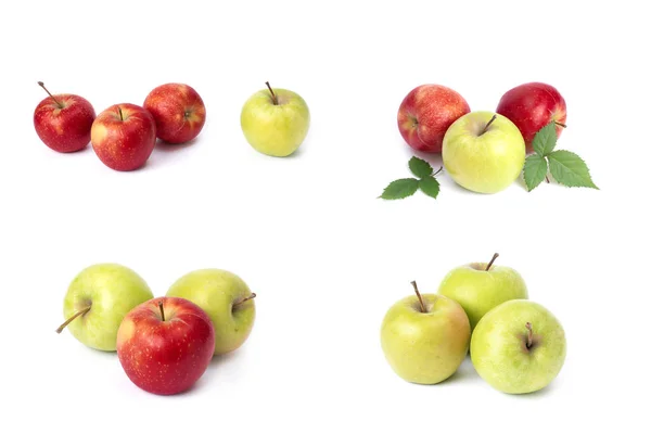 Set of red apples on a white background. Juicy apples of red color with yellow specks on a white background. The composition of juicy red apples