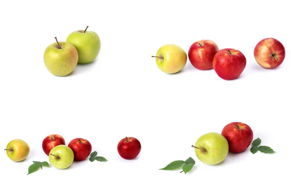Uppsättning Röda Äpplen Vit Bakgrund Saftiga Äpplen Röd Färg Med — Stockfoto