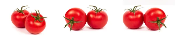 Tomates Rojos Sobre Fondo Blanco Grupo Tomates Con Hierbas Sobre —  Fotos de Stock