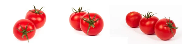 Rote Tomaten Auf Weißem Hintergrund Eine Gruppe Tomaten Mit Kräutern — Stockfoto