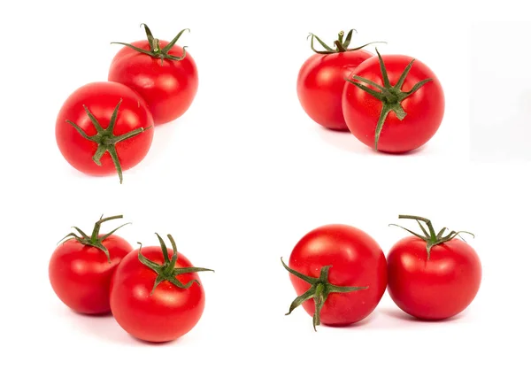 Tomates Rouges Sur Fond Blanc Groupe Tomates Aux Herbes Sur — Photo