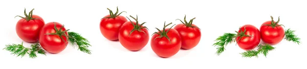 Rote Tomaten Auf Weißem Hintergrund Eine Gruppe Tomaten Mit Kräutern — Stockfoto