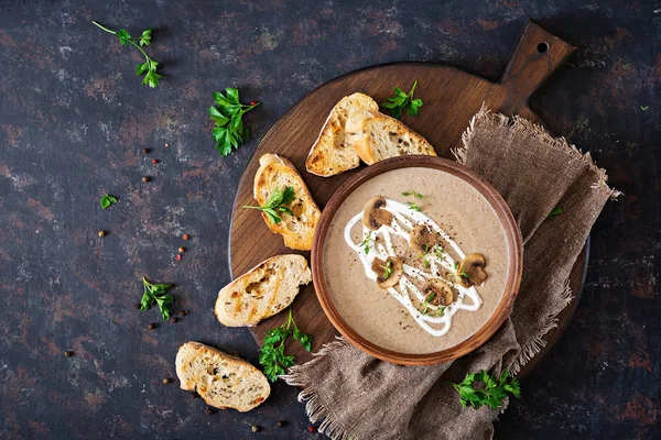 Grädde Svampsoppa Vegansk Mat Kost Menyn Ovanifrån Flat Lat — Stockfoto