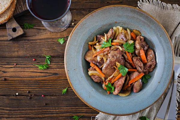 Top View Fried Chicken Liver Vegetables — Stock Photo, Image