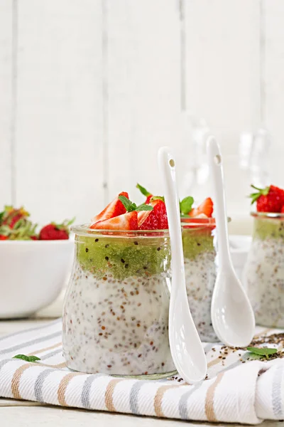 Detox Colazione Sana Barattolo Latte Cocco Vegano Chia Semi Budino — Foto Stock