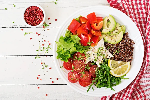 Tigela Buda Vegetariana Com Quinoa Queijo Tofu Legumes Frescos Conceito — Fotografia de Stock