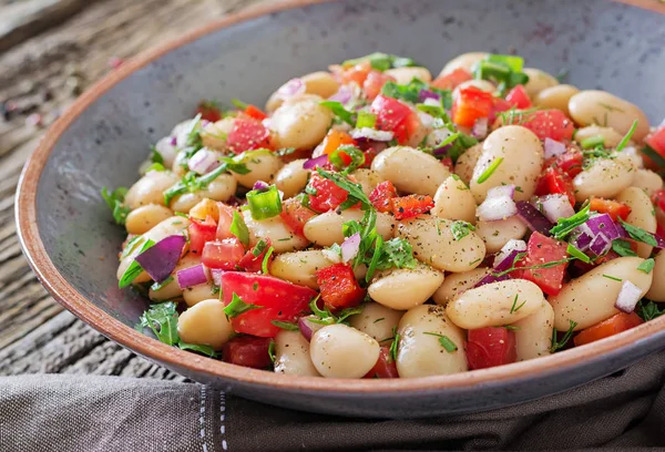 Cannellini Salat Aus Weißen Bohnen Veganer Salat Speisekarte — Stockfoto