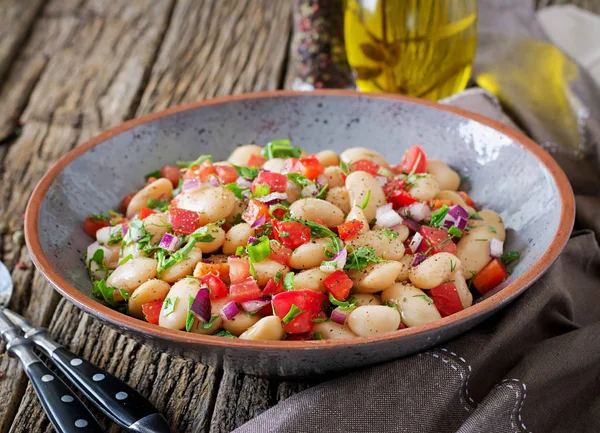 Cannellini Salat Aus Weißen Bohnen Veganer Salat Speisekarte — Stockfoto