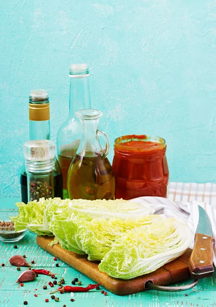 Preparation Ingredients Kimchi Cabbage — Stock Photo, Image