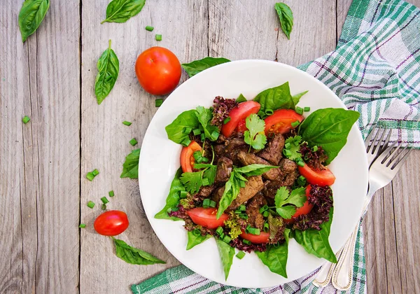 Salada Carne Com Fígado Legumes Frescos Vista Superior Flat Lay — Fotografia de Stock