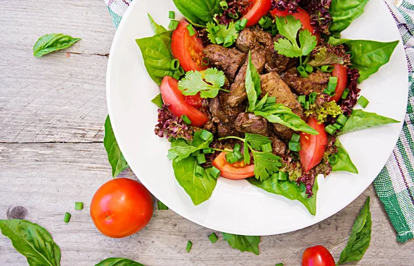 Salada Carne Com Fígado Legumes Frescos Vista Superior Flat Lay — Fotografia de Stock