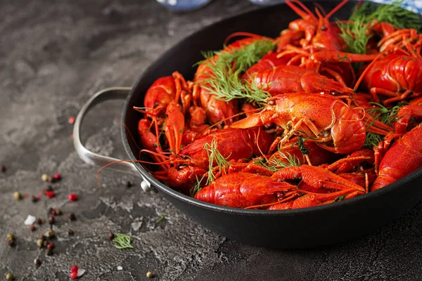 Kräftor Röd Kokt Crawfishes Bord Rustik Stil Närbild Hummer Närbild — Stockfoto