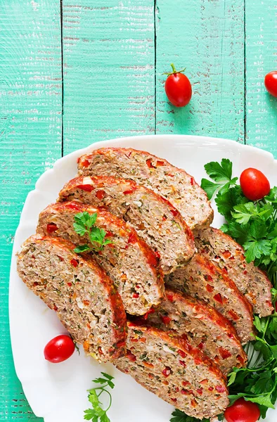 American Food Top View Homemade Ground Beef Meatloaf Bell Peppers — Stock Photo, Image