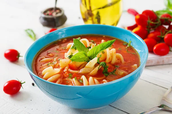 Минестроне Итальянский Овощной Суп Макаронами Томатный Суп Веганская Еда — стоковое фото