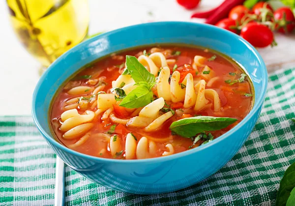 Minestrone Sopa Legumes Italiana Com Massa Sopa Tomates Comida Vegan — Fotografia de Stock