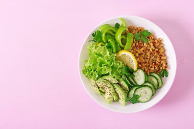 Kavram sağlıklı yiyecek ve spor yaşam tarzı. Vejetaryen yemek. Sağlıklı beslenme. Doğru beslenme. Üstten görünüm. Düz yatıyordu.
