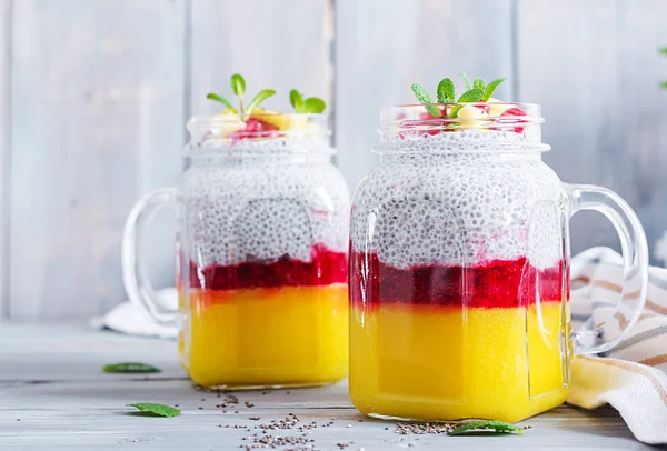 Budino Semi Chia Vaso Con Mango Colazione Sana Dolce Dolce — Foto Stock