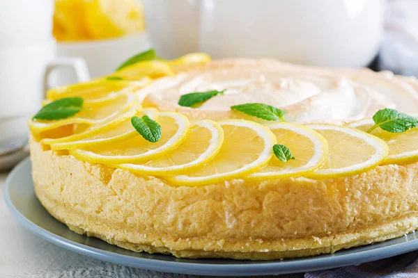 Пирог Лимонным Творогом Безе Лимонный Пирог Американская Кухня Десерт Вид — стоковое фото