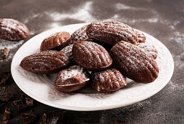 Biscuits Chocolat Madeleines Chocolat Maison Sur Table Noire Cuisine Française — Photo