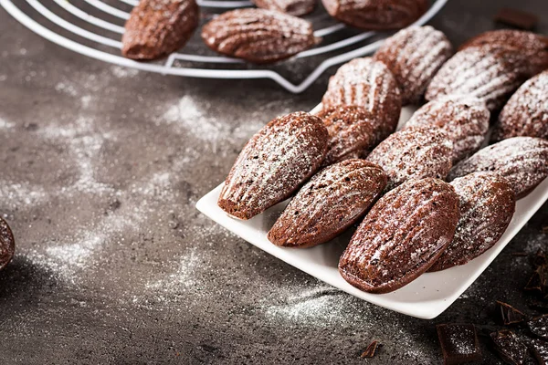 Печиво Шоколадне Домашнє Шоколад Madeleines Темних Таблиці Французька Кухня — стокове фото