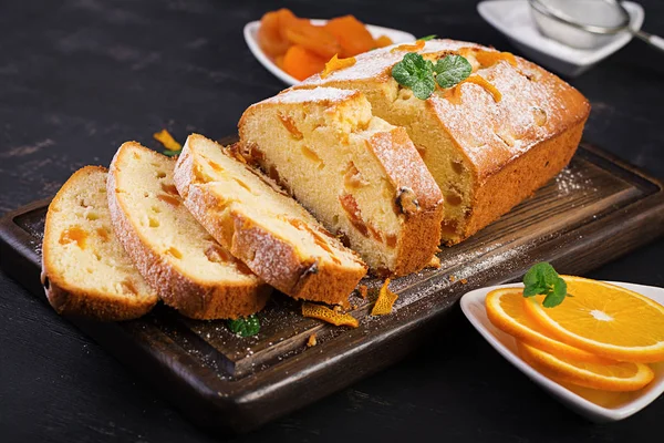 Orange Cake Dried Apricots Powdered Sugar — Stock Photo, Image