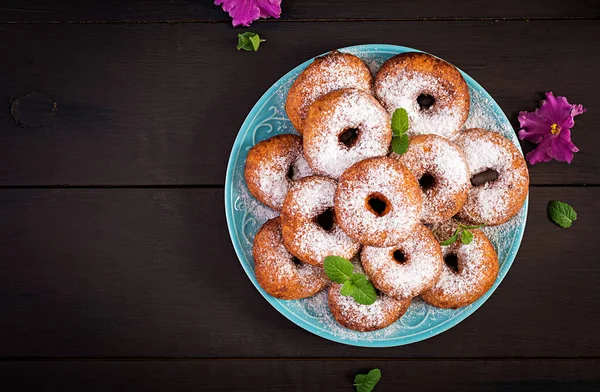 Brunch Lunch Homemade Donuts Sprinkled Powdered Sugar Top View — Stock Photo, Image