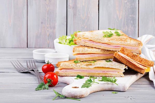俱乐部三明治帕尼尼火腿 奶酪和沙拉 美味早餐 — 图库照片