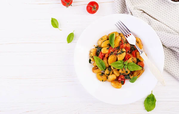 Gnocchi Tészta Rusztikus Stílusban Olasz Konyhát Vegetáriánus Zöldségtészták Főzés Ebéd — Stock Fotó
