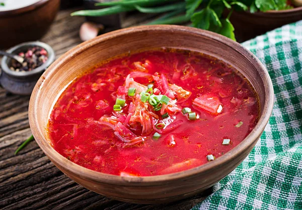 Παραδοσιακά Ουκρανική Ρωσική Μπορς Κόκκινη Σούπα Στο Μπολ — Φωτογραφία Αρχείου