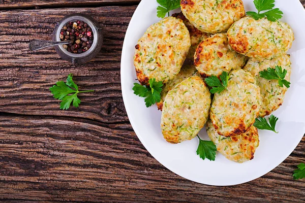 Kyckling Kotlettet Med Zucchini Hälsosam Mat Uppifrån Och — Stockfoto