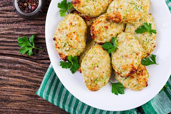 Chuleta Pollo Con Calabacín Comida Saludable Vista Superior — Foto de Stock