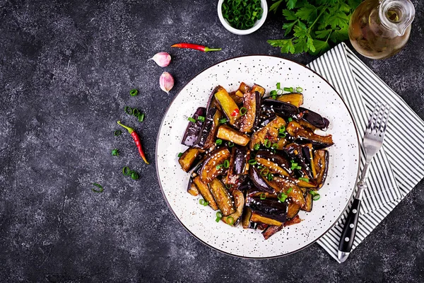 Hete Pittige Stoofpot Aubergine Koreaanse Stijl Met Groene Aubergine Saute — Stockfoto