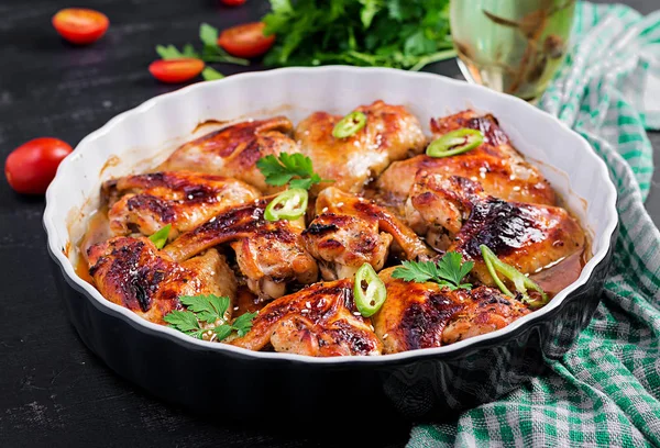 Baked Chicken Wings Asian Style Baking Dish — Stock Photo, Image