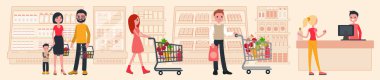 İnsanlar alışveriş merkezinde alır. İç bir süpermarket.