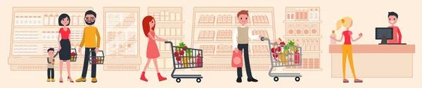 İnsanlar alışveriş merkezinde alır. İç bir süpermarket.