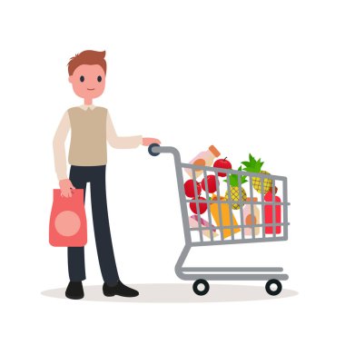 bir alışveriş sepeti bir adamla