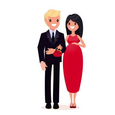 Takım elbise ve Abiye hamile kadında erkekte.