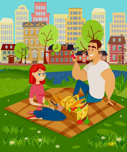 Gelukkige jonge mensen op een picknick — Stockvector