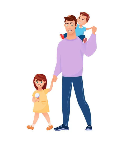 Ходить счастливой семьей. Векторная иллюстрация в стиле мультфильма — стоковый вектор