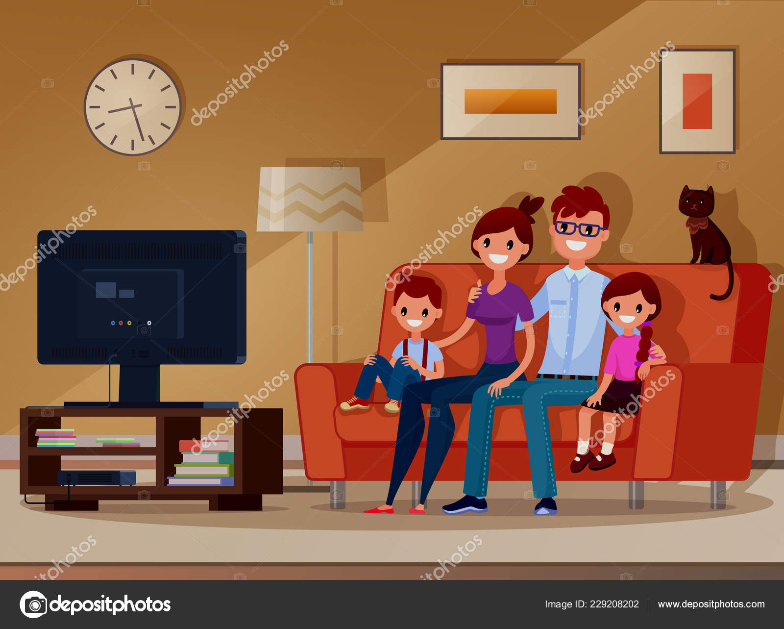 Family, children and parents watching TV. Vector. Illustration. Flat style.  Cartoon style Stock Vector Image by ©Olga_Kononok #229208202
