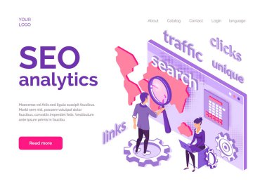 Web sitesi için Seo Analytics izometrik kavramı. 