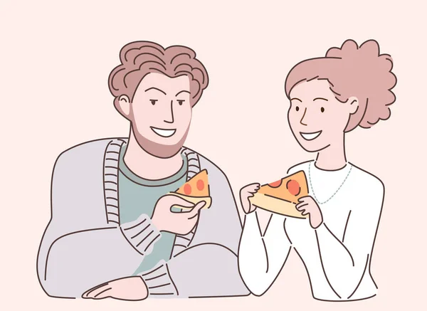 La gente come pizza — Vector de stock