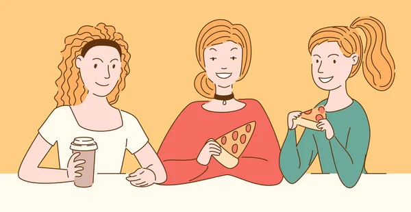 Mensen zijn het eten van pizza — Stockvector