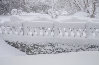 Parkta karla kaplı köprü